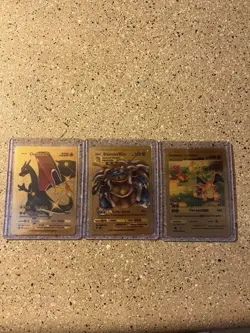 Pokemon TCG Textured Gold Foil Fan Art Charizard Blastoise (lot Of 3 Cards)￼ - Image 1