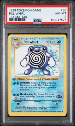 1999 POKEMON BASE SET 1ST EDITION #38 POLIWHIRL PSA 8 - Image 1
