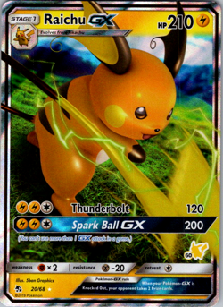 Raichu GX - 20/68 - Pokemon Hidden Fates Sun & Moon Ultra Rare Sun bleached back - Image 1