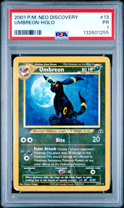 PSA 1 PR 2001 Neo Discovery Umbreon 13/75 Holo Foil Pokemon WOTC Moonbreon - Image 1