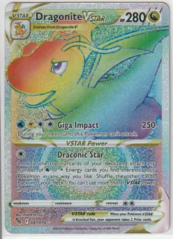 Pokemon Go Sword & Shield Dragonite VStar Rainbow Secret Rare 081/078 NM - Image 1