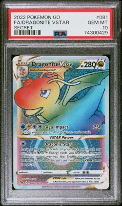 2022 Dragonite Vstar 081/078 Full Art Rainbow Secret Rare Pokemon GO PSA 10 - Image 1