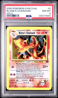 2000 POKEMON GYM CHALLENGE HOLO #2 BLAINE'S CHARIZARD PSA 8 - Image 1