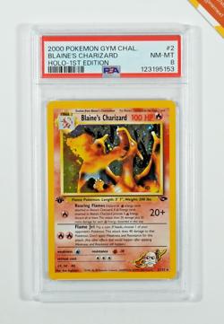 Pokemon PSA 8 Blaine's Charizard #2 Holo 1st Edition Gym Challenge 2000 English - Image 1
