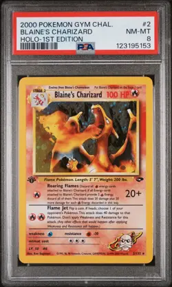 Pokemon PSA 8 Blaine's Charizard #2 Holo 1st Edition Gym Challenge 2000 English - Image 2