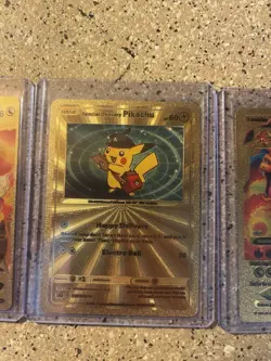 Pokemon TCG Textured Gold Foil, Fan Art Charizard, And Pikachu (lot Of 3 Cards) - Image 3