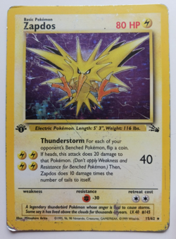 Zapdos Pokemon Card 1st Edition Holo WOTC 15/62 Fossil Set Rare Vintage 1999 MP - Image 1
