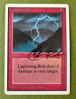 MTG Magic - LIGHTNING BOLT - Unlimited Edition - SIGNED by Christopher Rush - Image 1