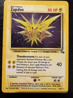 Zapdos Holo 15/62 – Fossil Set (WOTC) – Vintage Pokemon Card – VG Condition - Image 1