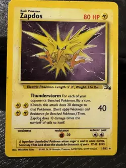 Zapdos Holo 15/62 – Fossil Set (WOTC) – Vintage Pokemon Card – VG Condition - Image 2