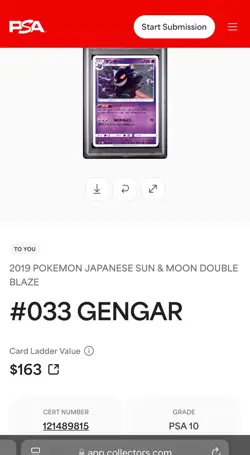 PSA 10 ✨ 2019 Pokemon Japanese Sun & Moon Gengar Card Double Blaze - Image 3