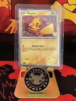 Mouth Bubbles Pikachu 051/162 Pokemon Day 30th Anniversary Stamped Promo W Coin - Image 1