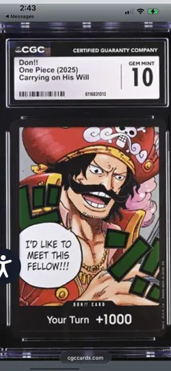 2025 ONE PIECE DON!! CARRYING ON HIS WILL GOL D. ROGER CGC 10 - Image 1