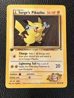 Lt. Surge's Pikachu 81/132 Pokemon TCG 1st Edition Gym Heroes NM Vintage 2000 - Image 1