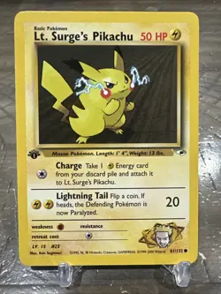 Lt. Surge's Pikachu 81/132 Pokemon TCG 1st Edition Gym Heroes NM Vintage 2000 - Image 1