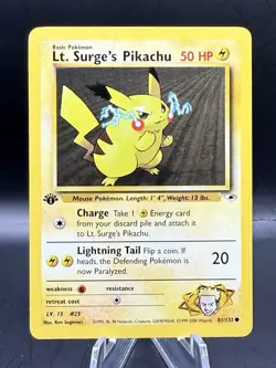 Lt. Surge's Pikachu 81/132 Pokemon TCG 1st Edition Gym Heroes NM Vintage 2000 - Image 1