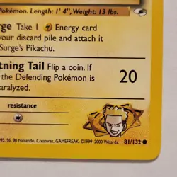 Lt. Surge's Pikachu 81/132 Pokemon TCG 1st Edition Gym Heroes NM Vintage 2000 - Image 5