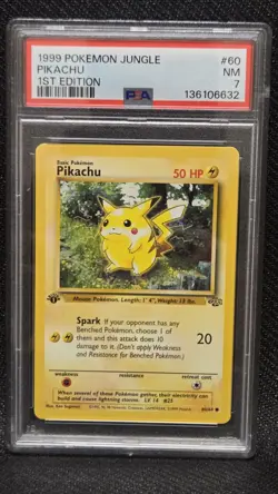 1999 Pokemon Jungle Pikachu Card 60/64 PSA 7 1st Edition - Image 1