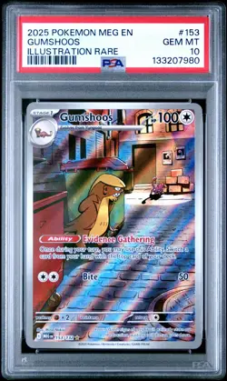 2025 POKEMON MEGA EVOLUTION 153/132 GUMSHOOS ILLUSTRATION RARE PSA 10 - Image 1