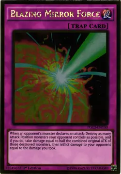Yugioh Blazing Mirror Force PGL3-EN100 1st Edition Gold Rare NM - Image 1