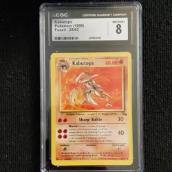 Pokemon 1999 English Non-Holo Kabutops Fossil Rare Unlimited CGC8 Regular 24/62 - Image 1