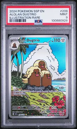 2024 POKEMON SSP EN-SURGING SPARKS ILLUSTRATION RARE #208 ALOLAN DUGTRIO PSA 9 - Image 1