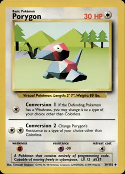 Porygon 39/102 Uncommon Base Set Multi Item Discount LP - Image 1