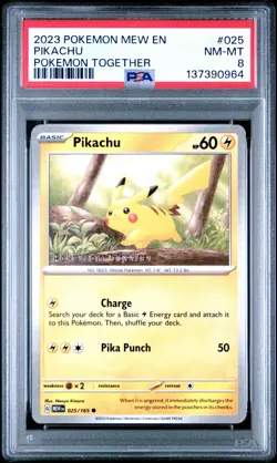 2023 POKEMON MEW EN-151 POKEMON TOGETHER #025 PIKACHU PSA 8 STAMP PROMO - Image 1
