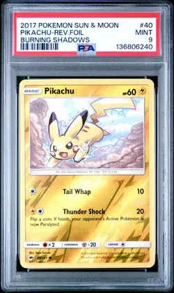 2017 POKEMON SUN & MOON BURNING SHADOWS #40 PIKACHU-REVERSE FOIL PSA 9 - Image 1