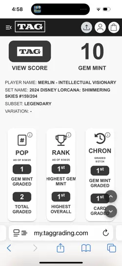 Merlin #159/204 2024 Disney Lorcana Shimmering Skies Regular TAG 10 Rank 1 - Image 3