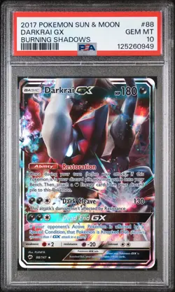2017 POKEMON SUN & MOON BURNING SHADOWS #88 DARKRAI GX PSA 10 - Image 1