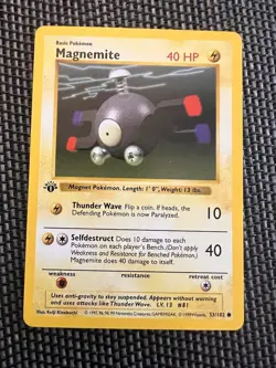 Pokemon 1st Edition Base Set Shadowless Magnemite 53/102 NS1 LP+ - Image 1