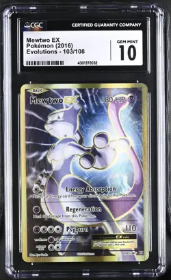 CGC 10 GEM MINT 2016 POKEMON EVOLUTIONS MEWTWO EX #103/108 ULTRA RARE HOLO - Image 2