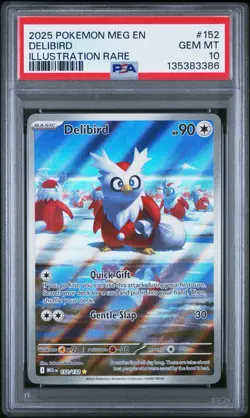 2025 POKEMON MEG EN-MEGA EVOLUTION ILLUSTRATION RARE #152 DELIBIRD PSA 10 - Image 1