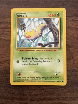 Pokemon TCG Weedle Card 69/102 Common Unlimited Base Set LP - Image 1