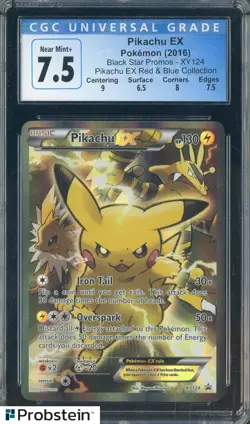 2016 Pokemon Black Star Promos Pikachu Red & Blue Coll Pikachu Ex CGC 7.5 NM+ - Image 1