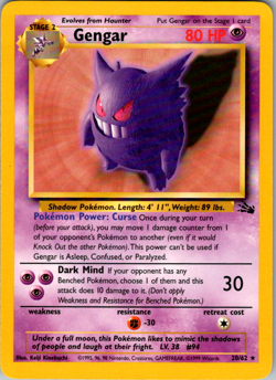 Gengar 20/62 Fossil Non-Holo Rare WOTC 1999 Vintage Pokemon TCG Card - Image 1