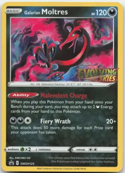 Galarian Moltres SWSH125 Pre Release Evolving Skies Promo Pokemon Card NM - Image 1