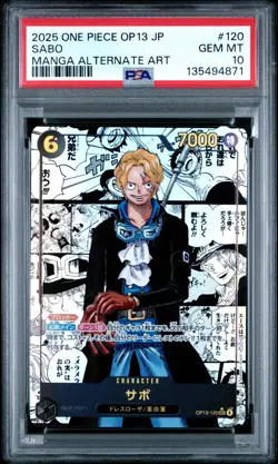 2025 ONE PIECE JPN OP13-CARRYING ON HIS WILL MANGA ALTERNATE ART SABO PSA 10 - Image 1