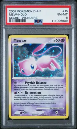 Mew TCG 15/132 D&P Secret Wonders Rare Holo Card PSA 8 2007 Holo Bleed - Image 1