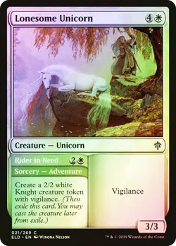 MTG FOIL Lonesome Unicorn // Rider in Need - Throne of Eldraine #021 - Image 1