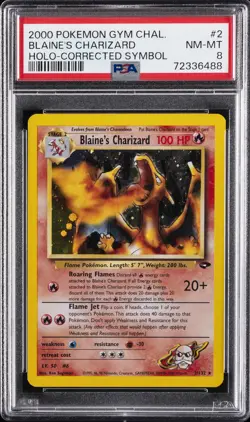 2000 POKEMON GYM CHALLENGE HOLO-CORRECTED SYMBOL #2 BLAINE'S CHARIZARD PSA 8 - Image 1