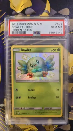 2019 Pokemon Sun & Moon Hidden Fates # SV2 Shiny Holo Rowlet GEM MINT PSA 10 - Image 1