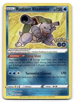 Radiant Blastoise NM 018/078 Pokemon GO Pokemon TCG Holo - Image 1