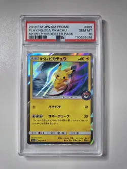 PSA 10 Playing in the Sea Pikachu 392/SM-P Japanese Pokemon Center Promo GM MINT - Image 1
