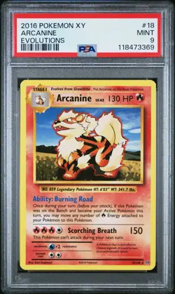 2016 Pokemon XY Evolutions Arcanine 18/108 MINT PSA 9 - Image 1