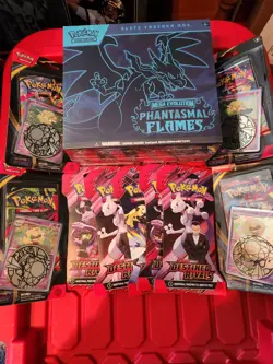 Pokemon Lot. Phantasmal Flames ETB, 4 Promo Packs and 5 Destined Rivals Packs. - Image 1