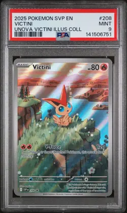 Pokemon 2025 SVP EN-SV Black Star Promo 208 Victini Illustration PSA9 Mint - Image 1