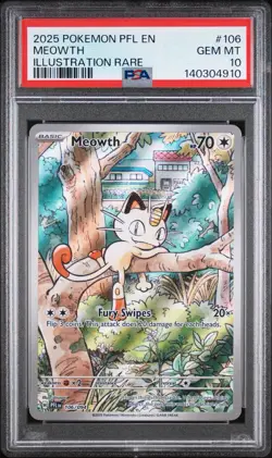 2025 POKEMON PFL EN-PHANTASMAL FLAMES #106 MEOWTH ILLUSTRATION RARE PSA 10 - Image 1