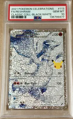 2021 Pokemon RESHIRAM Full Art HOLO 113/114 Celebrations PSA 10 Gem 💎 Mint - Image 1